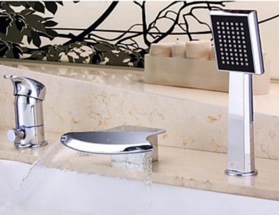 NEW modern Deck Mounted Waterfall Bathroom Tub Faucet Single Handle Sink Mixer Tap Chrome [3 PCS Tub Faucet-37|]
