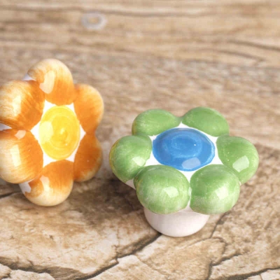 New design Sun flower ceramic knobs furniture handles knobs wardrobe and cupboard knobs drawer dresser knobs cabinet pulls 10PCS [kidshandleknobs-206|]