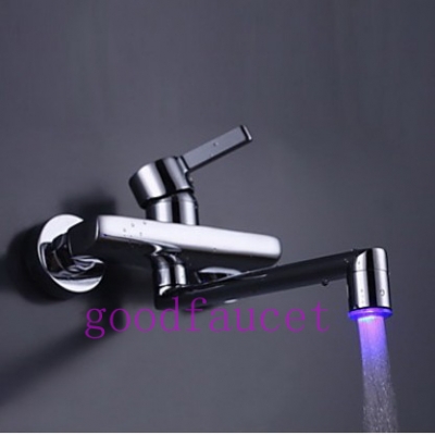 Promotion wall mount LED light kitchen faucet adjustable center sink mixer hot and cold water tap single handle [LEDFaucet-3538|]