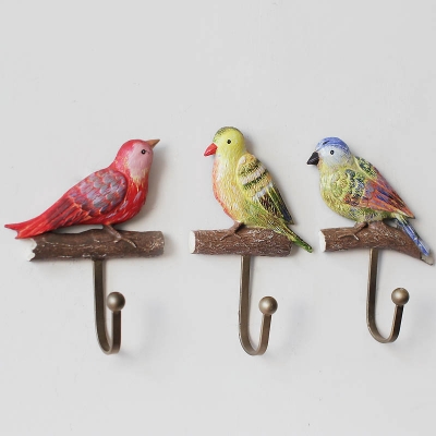 Vintage Country-Style Bird Wall hook Hanger for clothes Coat Hat Hooks Hand-painted Resin Hook High Quality for Home Decoration