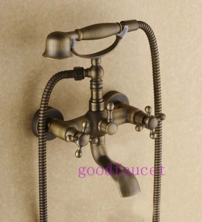 Wholesale And Retail NEW Antique Bronze Wall Mounted Bathroom Tub Faucet Mixer Tap W/ Telephone Hand Shower Set [Wall Mounted Faucet-5241|]