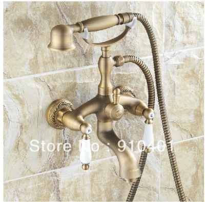 Wholesale And Retail Promotin NEW Antique Brass Wall Mounted Clawfoot Shower/Tub Mixer Faucet W/ Hand Shower