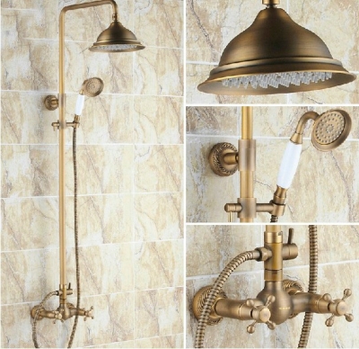Wholesale And Retail Promotion Antique Brass Wall Mounted Bathroom Shower Faucet Hand Shower Mixer 2 Handles