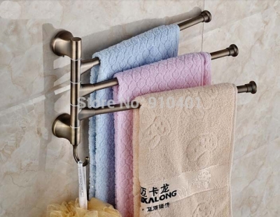 Wholesale And Retail Promotion Antique Brass Wall Mounted Bathroom Towel Rack Holder Swivel 3 Towel Bars Hanger