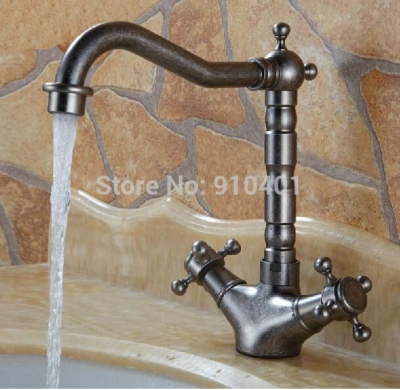Wholesale And Retail Promotion Antique Deck Mounted Bathroom Basin Faucet Dual Handles Vanity Sink Mixer Tap
