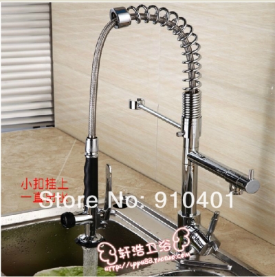 Wholesale And Retail Promotion Chrome Brass Kitchen Faucet Single Handle Sink Mixer Tap Pull Out Swivel Spout [Chrome Faucet-1046|]