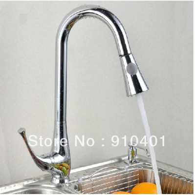 Wholesale And Retail Promotion Chrome Brass Pull Out Kitchen Faucet Swivel Spout Sink Mixer Tap Dual Sprayer