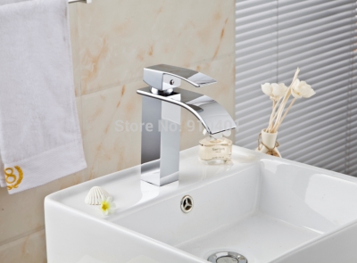 Wholesale And Retail Promotion Chrome Brass Waterfall Bathroom Basin Faucet Single Handle Vanity Sink Mixer Tap [Chrome Faucet-1376|]
