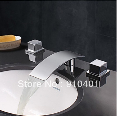 Wholesale And Retail Promotion Chrome Deck Mounted Waterfall Bath Basin Faucet Dual Two Handles Sink Mixer Tap