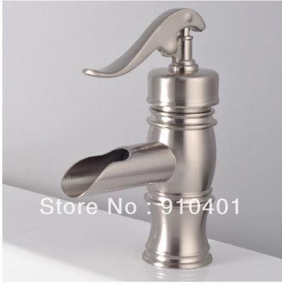 Wholesale And Retail Promotion Deck Mounted Brushed Nickel Bathroom Basin Faucet Waterfall Spout Sink Mixer Tap [Brushed Nickel Faucet-788|]