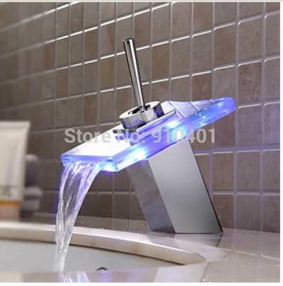 Wholesale And Retail Promotion LED Chrome Brass Bathroom Basin Faucet Sinlge Handle Waterfall Glass Mixer Tap [LED Faucet-3158|]