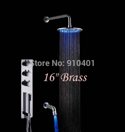 Wholesale And Retail Promotion Large LED 16" Shower Head Thermostatic Valve Mixer Tap Tub Spout W/ Hand Shower [LED Shower-3486|]