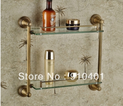 Wholesale And Retail Promotion Luxury Antique Brass Bathroom Shelf Shower Caddy Storage Rack Holder Dual Tiers [Storage Holders & Racks-4462|]