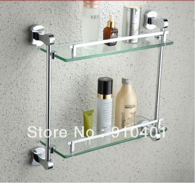 Wholesale And Retail Promotion Luxury Chrome Brass Wall Mounted Bathroom Caddy Cosmetic Glass Shelf Dual Tier [Storage Holders & Racks-4350|]