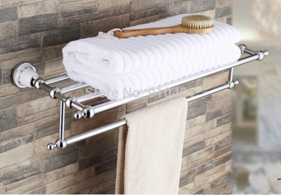 Wholesale And Retail Promotion Luxury Polished Chrome Brass Ceramic Towel Rack Shelf Bathroom Towel Bar Holder