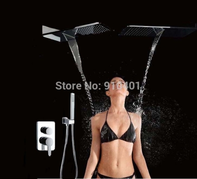 Wholesale And Retail Promotion Luxury Waterfall Rain Shower Faucet Set Single Handle Valve Mixer Hand Shower [Chrome Shower-2003|]