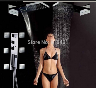 Wholesale And Retail Promotion Luxury Waterfall Rain Shower Faucet Thermostatic Valve Mixer Tap Jets Hand Unit [Chrome Shower-2471|]