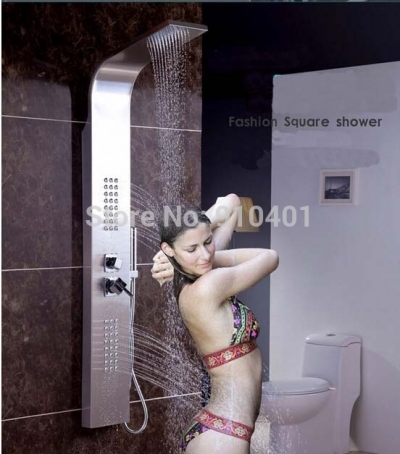 Wholesale And Retail Promotion NEW Brushed Mickel Waterfall Shower Column Massage Jets Shower Panel Hand Shower