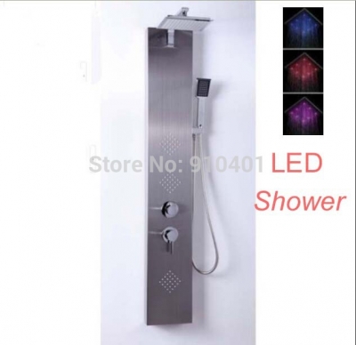 Wholesale And Retail Promotion NEW Brushed Nickel 8" LED Shower Column Massage Jet Shower Panel W/ Hand Shower