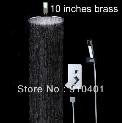 Wholesale And Retail Promotion NEW Chrome Solid Brass 10" Round Rainfall Shower Faucet Set With Handheld Shower