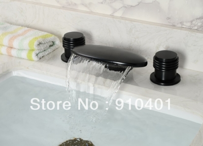 Wholesale And Retail Promotion NEW Deck Mounted Brass Bathroom Basin Faucet Waterfall Spout Oil Rubbed Bronze