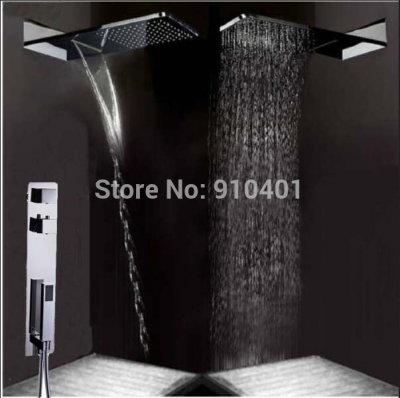 Wholesale And Retail Promotion NEW Large Square Waterfall Rainfall Shower Faucet Thermostatic Valve Hand Shower [Chrome Shower-2467|]