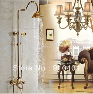 Wholesale And Retail Promotion NEW Luxury Golden Brass Shower Faucet Set Dual Handles Tub Mixer Tap Hand Shower