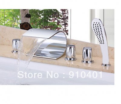 Wholesale And Retail Promotion NEW Luxury Widespread Bathroom Waterfall Tub Faucet With Hand Shower Mixer Tap [5 PCS Tub Faucet-201|]