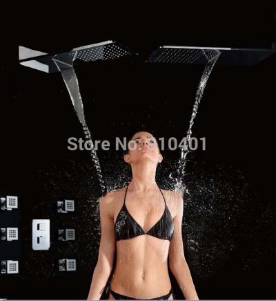 Wholesale And Retail Promotion NEW Thermostatic Large Square Waterfall Rain Shower Faucet Massager Jets Sprayer