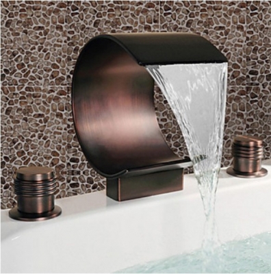 Wholesale And Retail Promotion Oil-rubbed Bronze Deck Mount Bathroom Basin Faucet Double Handles Sink Mixer Tap