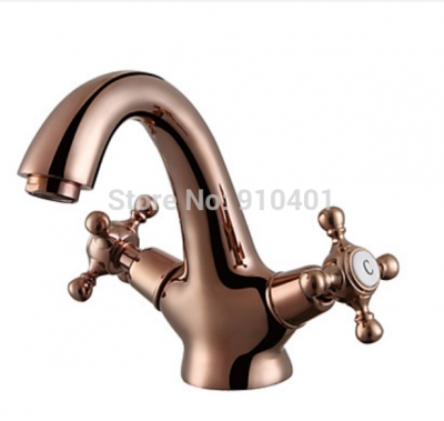Wholesale And Retail Promotion Roman Style Rose Golden Bathroom Basin Faucet Dual Handles Vanity Sink Mixer Tap