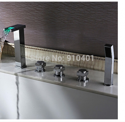 Wholesale And Retail Promotion Tall Style LED Waterfall Bathroom Tub Faucet With Hand Shower 3 Handles 5 Holes