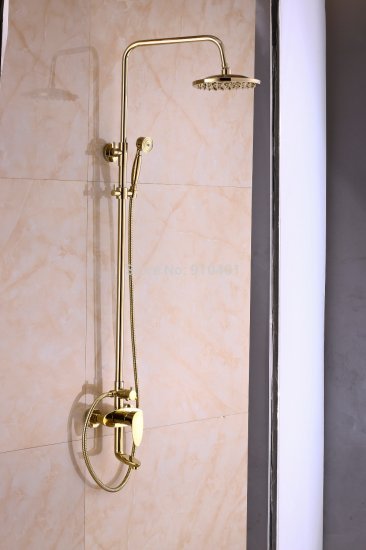 Wholesale And Retail Promotion Ti-PVD Rain Shower Faucet Set Tub Mixer Tap Single Handle Shower Head Hand Unit [Golden Shower-2967|]