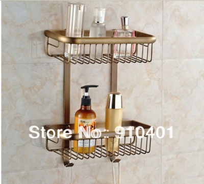 Wholesale Promotion NEW Bathroom Antique Brass Wall Mounted Two Tiers Bathroom Shelf Square Shelf