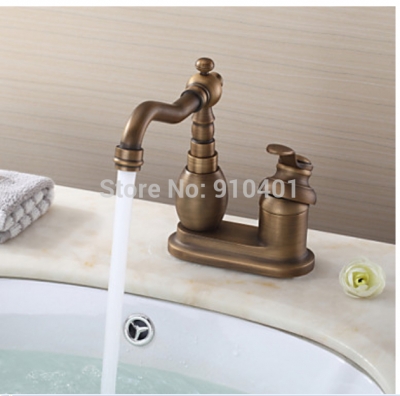 Wholesale and retail Promotion Deck Mounted Antique Brass Bathroom Basin Faucet Single Handle Sink Mixer Tap