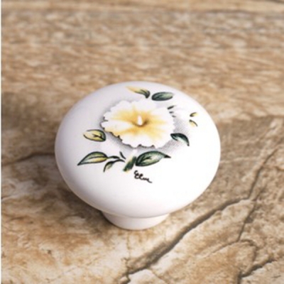 Yellow Camellia Cabinet Wardrobe Cupboard Drawer Pulls Ceramic Handles Single Hole MBS085-1