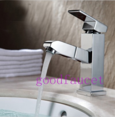 contemporary pull out bathroom basin faucet deck mounted mixer single handle water tap chrom brass hot & cold tap [Chrome Faucet-1438|]