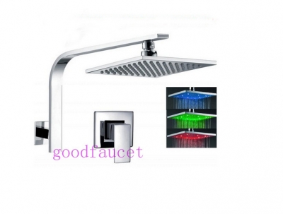 wholesale and retail Promotion NEW Chrome 12"LED Bathroom Rainfall Shower Mixer Tap 2PCS Faucet Wall Mounted