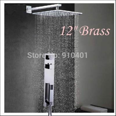 wholesale and retail Promotion Wall Mounted 12" Rain Shower Faucet 2 Handles Thermostatic Valve Hand Shower Tap