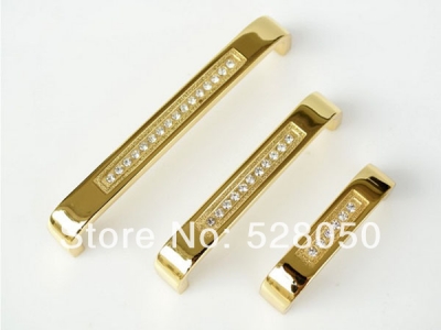 10pcs/lot Gold Plated Zinc Alloy Crystal Modern Kitchen Cabinet Knobs and Handles(C.C.: 96mm)