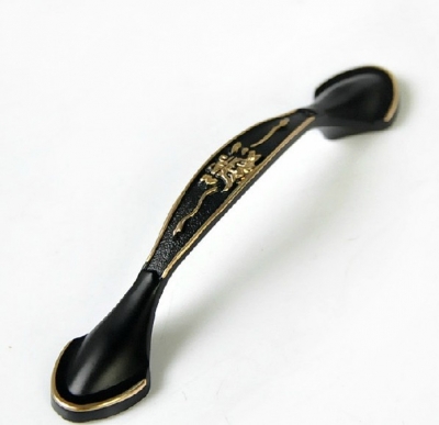 Black Golden Edge Carving Cabinet Wardrobe Knob Drawer Door Pulls Handles 96mm 3.78" MBS253-1