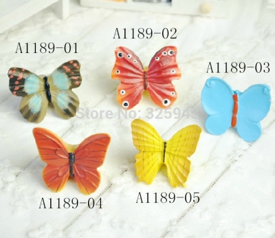 Free Shipping Butterfly Resin Hand Painting Colorful Cartoon Handles & Knobs Children Furniture Cabinet Drawer Wardrobe Pulls [Cartoon pull-165|]
