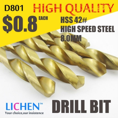 LICHEN D801 Diameter 8.0mm Twist Drell Bit & Metal Drilling & High Speed Steel HSS 42# Drill Bit [Others-195|]