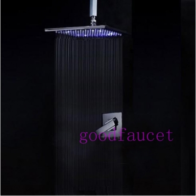 NEW 3 Color Changing LED Rainfall Square 8" Ceiling Mounted Bathroom Shower Set Faucet Mixer Tap Single Handle