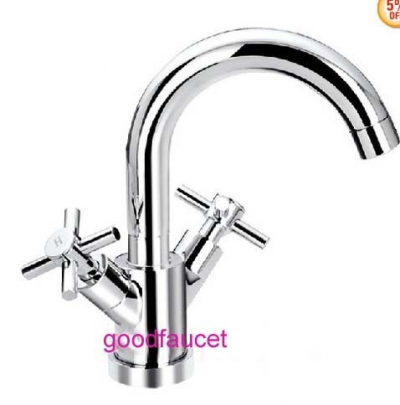 NEW Dual handle swivel spout kitchen faucet chrome brass sink mixer hot and cold water tap polish chrome finish [Chrome Faucet-1087|]