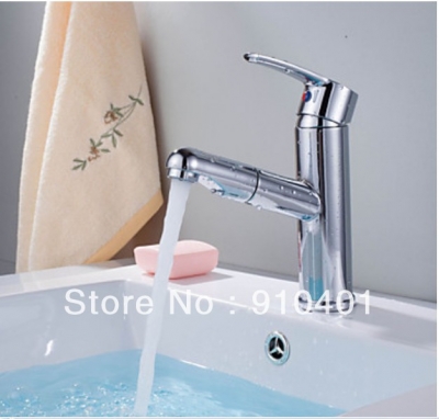 NEW Wholesale / retail Promotion Pull Out Bathroom Basin Faucet Single Handle Sink Mixer Tap Hair Faucet Sprayer [Chrome Faucet-1593|]