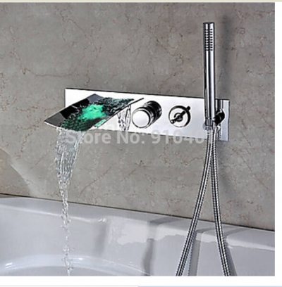 New Style Cheap Wholesale And Retail Promotion Luxury LED Waterfall Bathroom Tub Faucet Chrome Brass 5 PCS Mixer Tap Hand Unit [5 PCS Tub Faucet-155|]