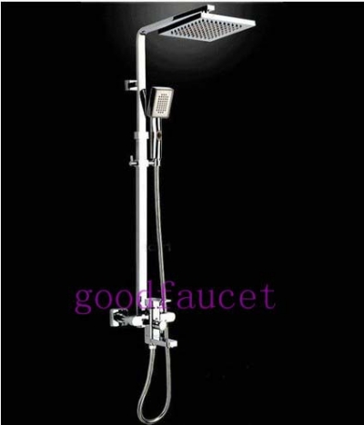 Promotion wall mounted 8"rain shower mixer tap square shower head + tub faucet + hand shower bathroom shower sets [Chrome Shower-2527|]