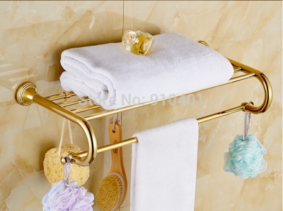 Wholdsale And Retail Promotion NEW Golden Brass Wall Mounted Bathroom Shelf Bathroom Towel Rack Holder W/ Hooks [Towel bar ring shelf-4903|]