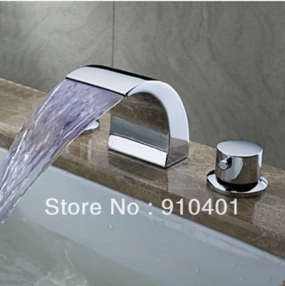 Wholesale And Retail Promotion 60% Off Bathroom Waterfall Basin Faucet Vanity Sink Mixer Tap Dual Handles Chrome [LED Faucet-3147|]